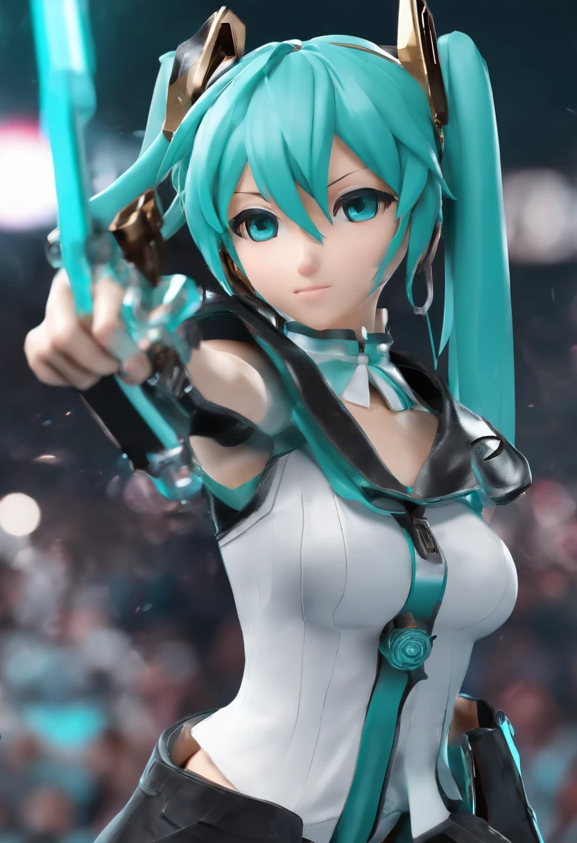 Hatsune Miku Fist Melee Combat、holding the mic、Perfect body structure、