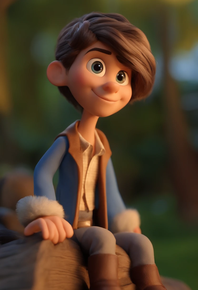 Garoto, estilo disney, tom de pele: claro: Cabelo: marrom escuro, liso, curto, penteado para o lado direito. camisa: social, Cor azul. Fundo: Gray and white gradient,Comemorando, Hands raised, sorrindo, feliz, (estilo pixar) (obra-prima:1.2) (bokeh) (melhor qualidade) (pele detalhada) (textura detalhada) (8k) (claymation) (cinematic lighthing) (foco nítido