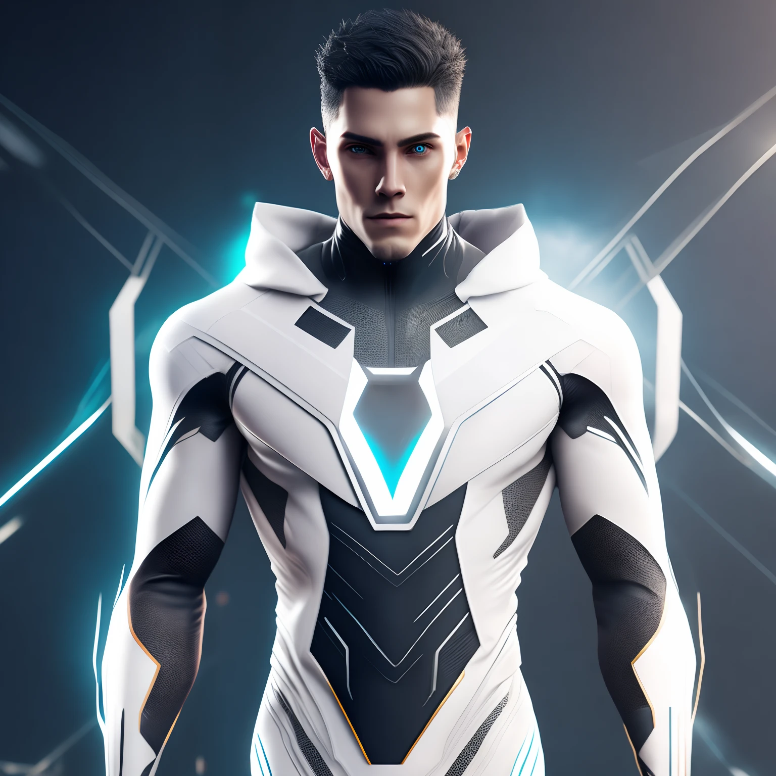 White Cybernetic Superboy Costume, Cyberpunk, 8K