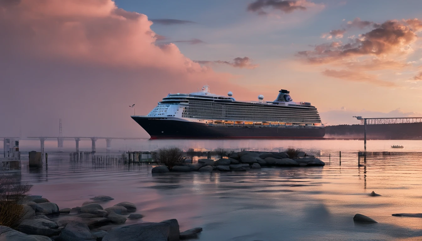 The view of the cruise ship through the river at night, 1 glowing bridge crossing river, author:Patrick Cheng, dreamy Chinese towns, by Bayard Wu, long exposure 8 k, slow exposure hdr 8 k, by Yang J, author:Wang Lei, author:Adrian Zingg, best photography of 2 0 2 1, by Raymond Han, 4K, 4 k''