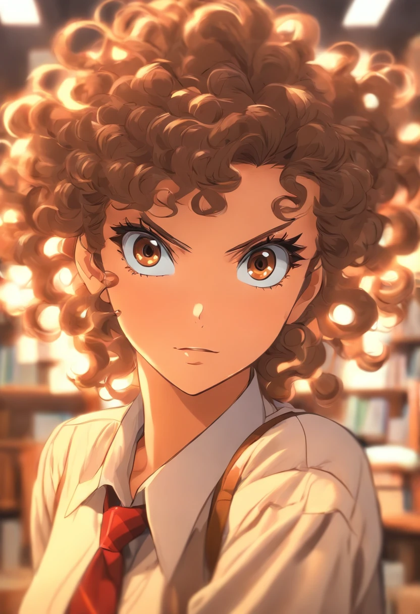 female, brown hair, curly, teacher, brown eyes, office, mature women, long hair, 90's anime