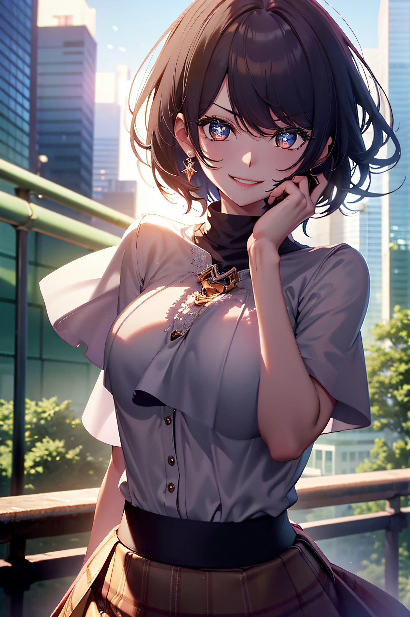 high-definition images, atmospheric perspective, 8k, super detail, accurate, best quality, single shot, a women, worker clothes,, tight skirt, (ecstasy face), (drooping eyes, blush, smile), slut, hair up, ((transparent lace panties, pubic hair)), downtown area,