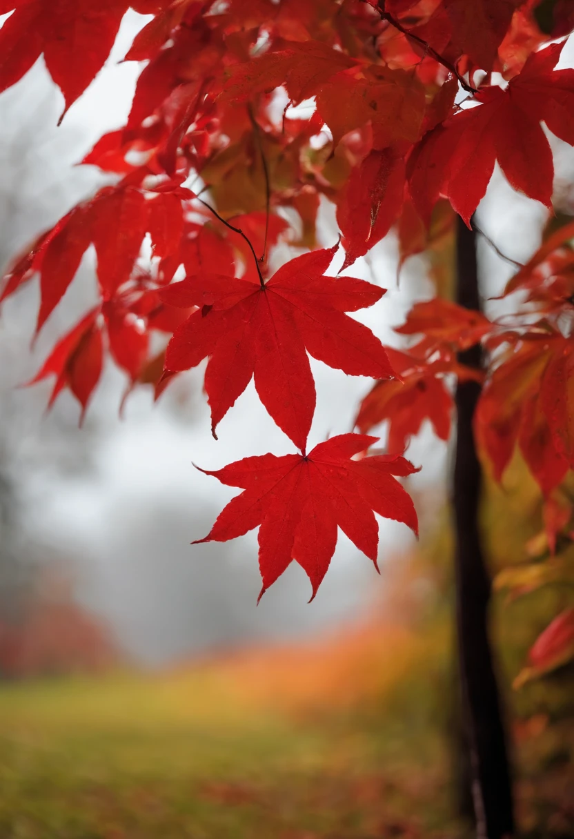 Red leaves after rain