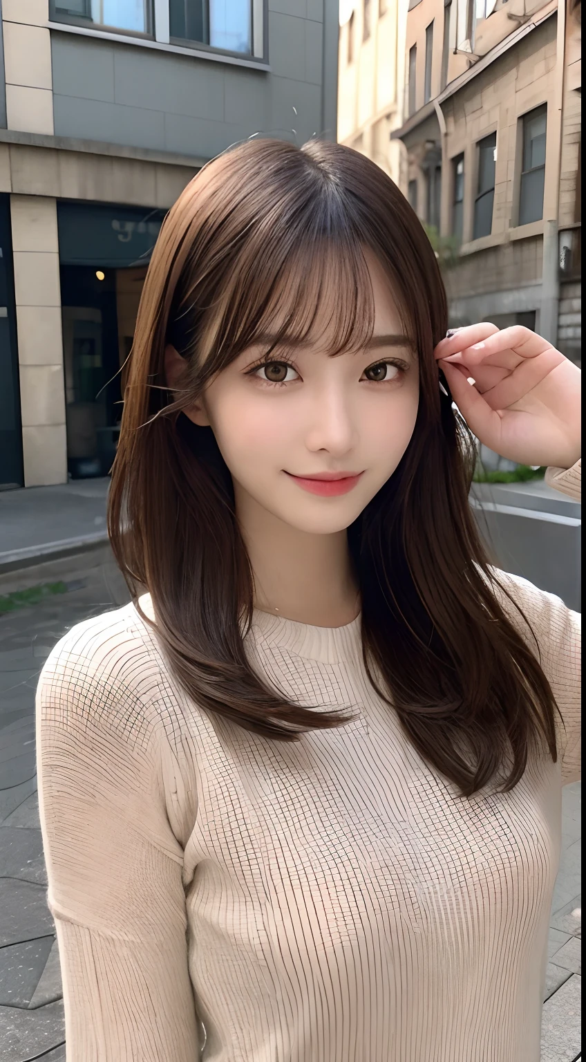 masutepiece, Best Quality, Illustration, Ultra-detailed, finely detail, hight resolution, 8K Wallpaper, Perfect dynamic composition, Beautiful detailed eyes, doress,Medium Hair, mid-chest, Natural Color Lip, Random and sexy poses,Smile,a room(Blur the background),20 years girl,Cute,Winter clothes,Raw photo