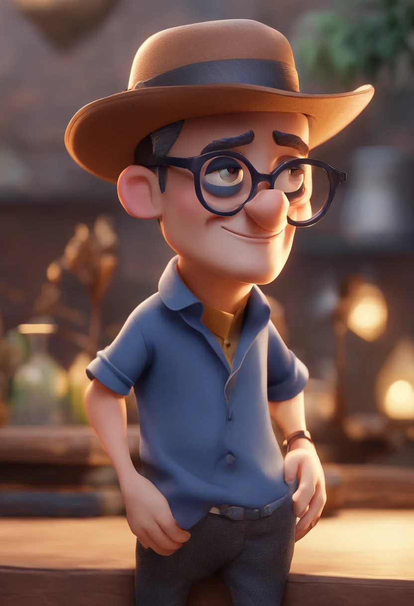 Cartoon character of a man with black glasses and a blue shirt, animation character, Caractere estilizado, animation style rendering, 3D estilizado, Arnold Maya render, 3 d render stylized, toon render keyshot, Personagem 3D, Personagem 3D, 3d rendering stylized, 3 d character render, personagem de desenho animado, Personagem de close up, Pose de personagem, (Estilo Pixar) (master part:1.2) (Bokeh) (best quality) (pele detalhada) (textura detalhada) (8k) (argila) (Cinematic lighting) (foco nítido