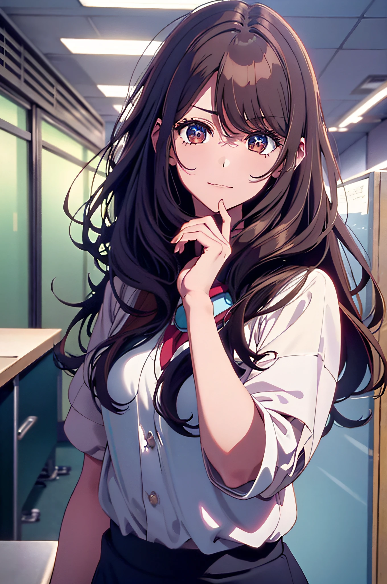 Female, Brown hair, Curly, teacher, Brown eyes, Office, Mature Women, Long hair, 90's anime, Older women