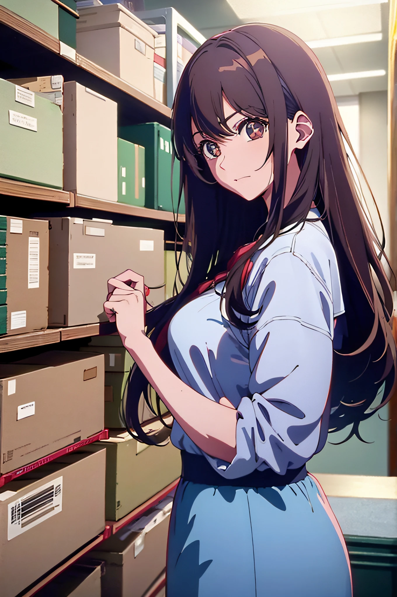 Female, Brown hair, Curly, teacher, Brown eyes, Office, Mature Women, Long hair, 90's anime, Older women