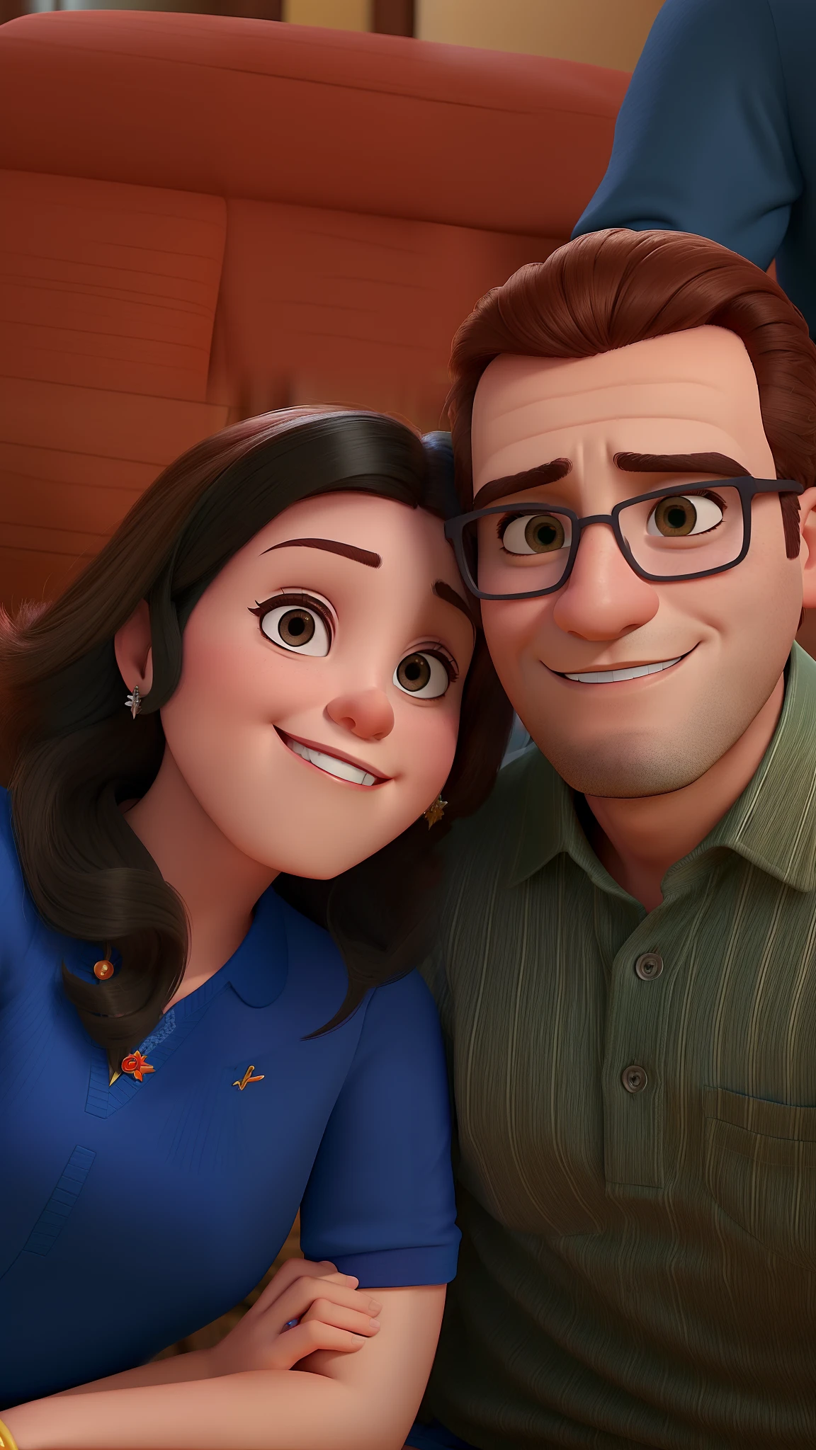 Casal (homem moreno e mulher branca) no estilo Disney Pixar, alta qualidade, mel em um parque. Ela de blusa branca com brilho e calca jens clara ele de camisa social e calca jens escura.