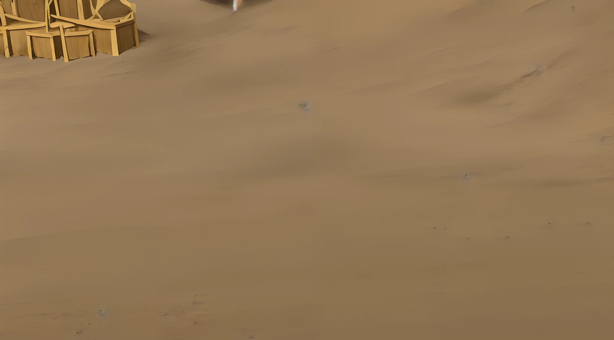 desert market building with lots of goods, lots of tents, sand and stone road, lots of tied ropes, lots of tables, lots of tall stone statues, lots of flags tied on ropes, Makoto Shinkai style render, anime style, 2D style render, bones and skulls, sand dunes, cloth roofs, wooden posts,
