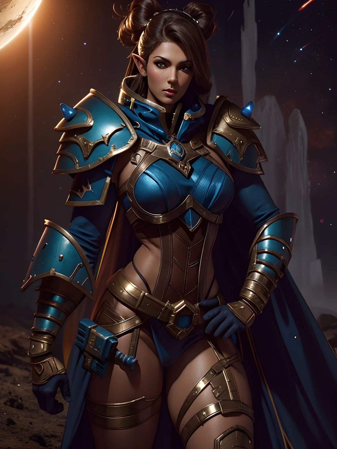 1 girl, Beautiful muscular girl nightlife from Warcraft, purple skin, Beautiful face, large naked breasts, standing nipples, long hair, shoulder pads, Magic Staff in Hand, pubic hair, belt with skull, glowing red eyes, Dense jungle , fireflies glow, night, starry sky, volumetric lighting, Best quality, masterpiece, super realism, ultrarealism, Hipperrealism