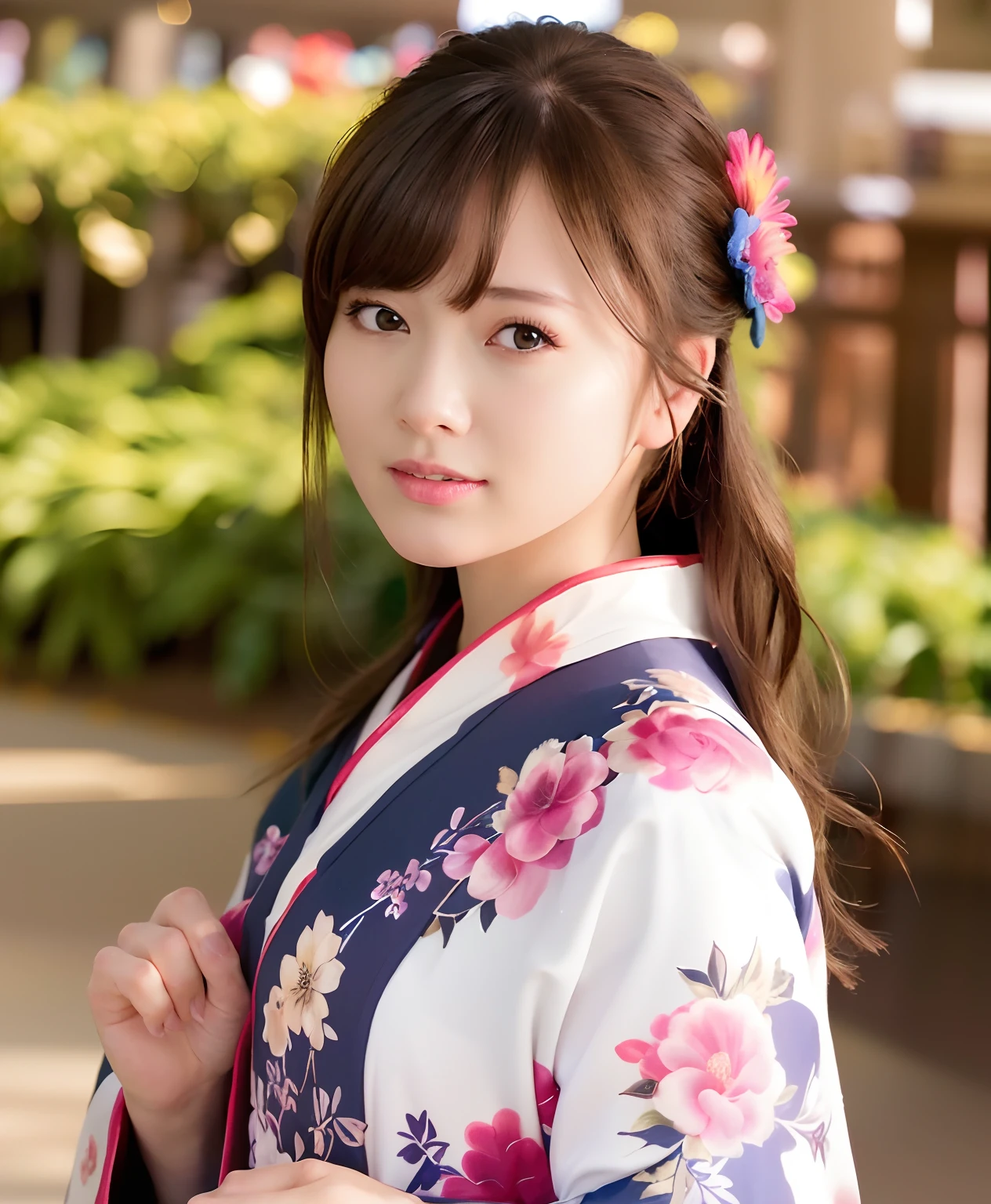 best quality, photorealistic, 8k, high res, 1girl, woman, (skindentation), (professional lighting), (kimono:1.74), gorgeous, (1girl eyes looking at viewer:1.54), ((looking at viewer:1.6)), (looking at the camera), photorealistic, (bokeh), (dynamic pose:1.2), masterpiece, intricate, realistic, sharp focus, award-winning photograph,smile