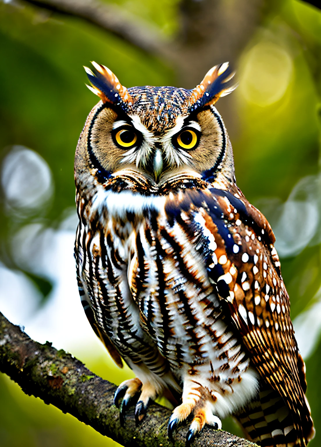 (((Best quality))), ((Ultra-detailed)),,Close-up of the perspective (Photo:1.2) ,Focus on the owl,standing on a tree branch