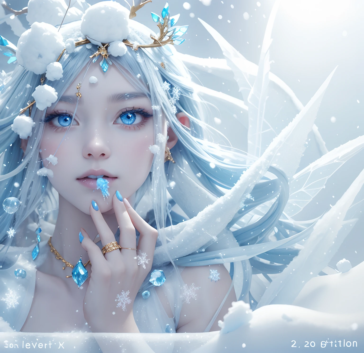 Fairy princess, snow, ice, icy breath, mist breath, cotton, ice blue, rings, skin, 24k