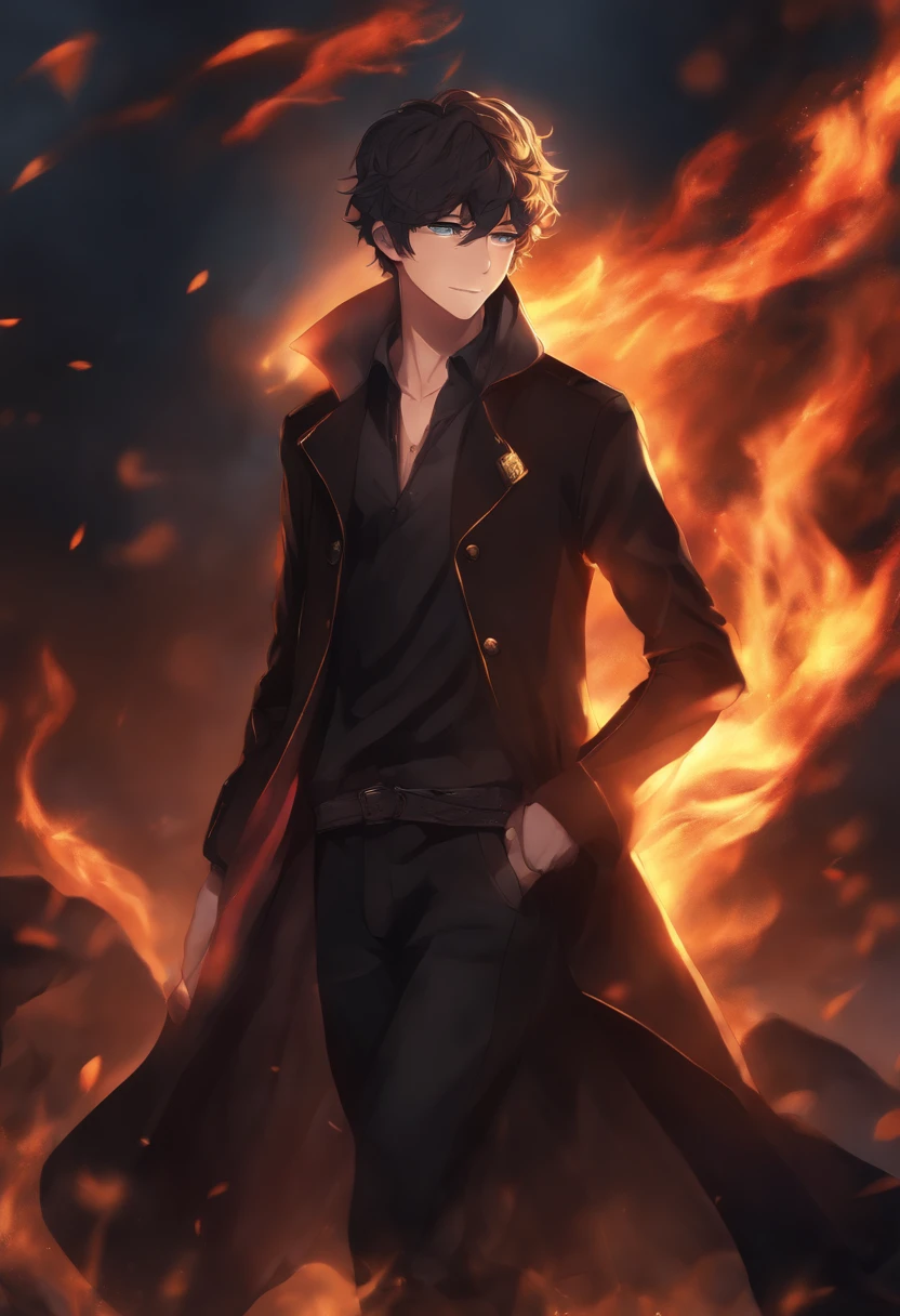 Handsome boy background light dark fire anime high quality style jecket