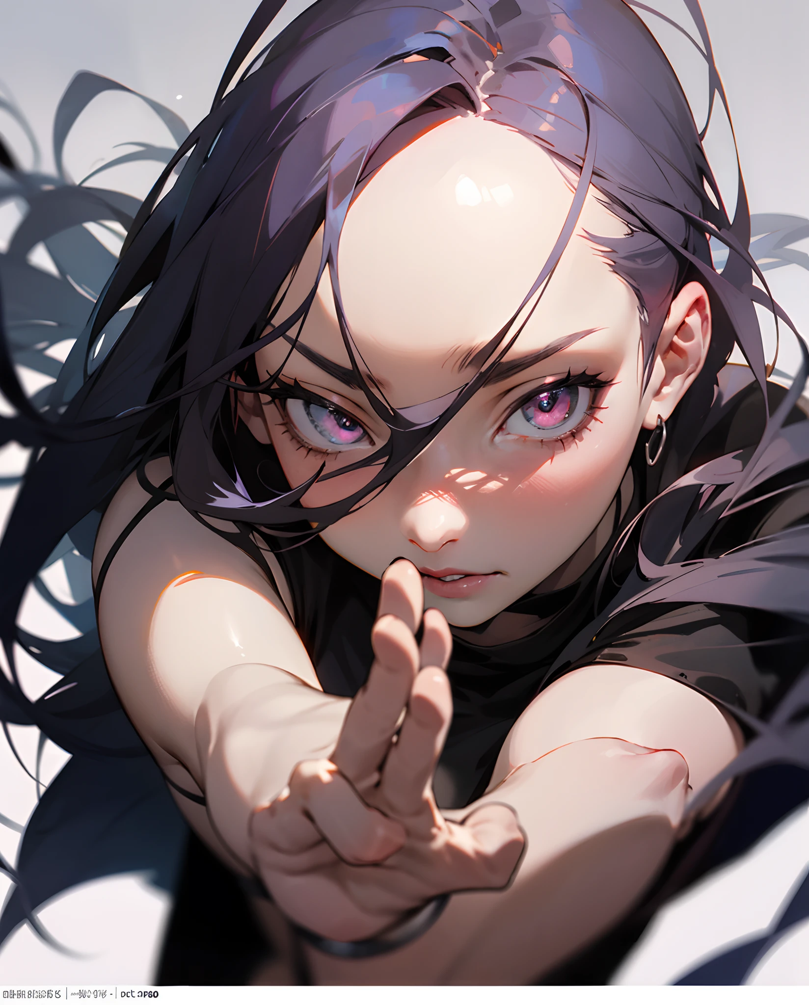 Kirua, yeux noirs, tout le corps , Edgy, Electric Hair, couteaux en mains, Realistic manga image