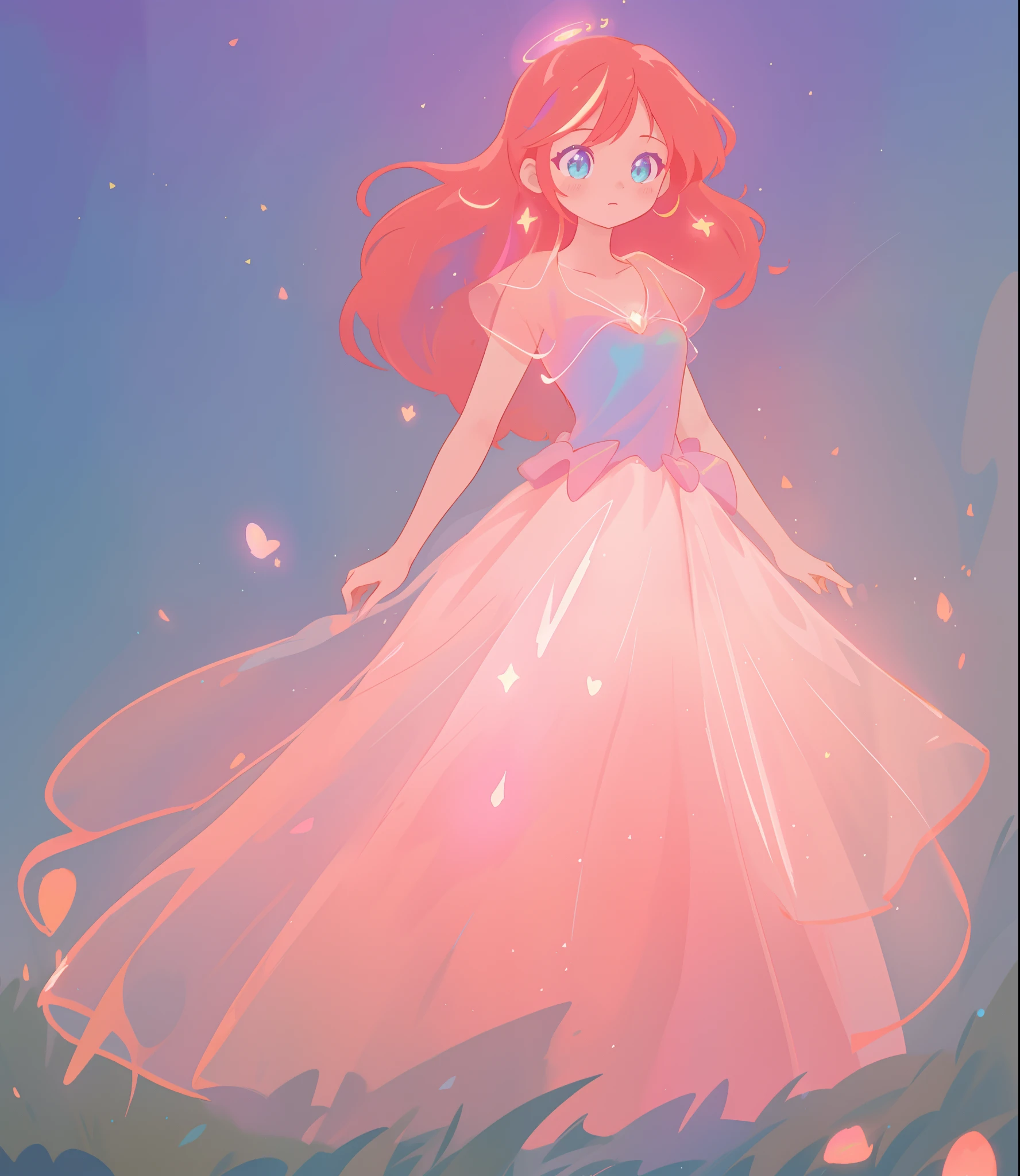 beautiful girl, ((puffy shimmering multi-layered ballgown)), vibrant pastel colors, (colorful), long flowing hair, magical lights, sparkling magical liquid, inspired by Glen Keane, inspired by Lois van Baarle, disney art style, by Lois van Baarle, glowing aura around her, by Glen Keane, jen bartel, glowing lights! digital painting, flowing glowing hair, glowing flowing hair, beautiful digital illustration, fantasia background, whimsical, magical, fantasy, ((masterpiece, best quality)), intricate details, highly detailed, sharp focus, 8k resolution, sparkling detailed eyes, liquid watercolor