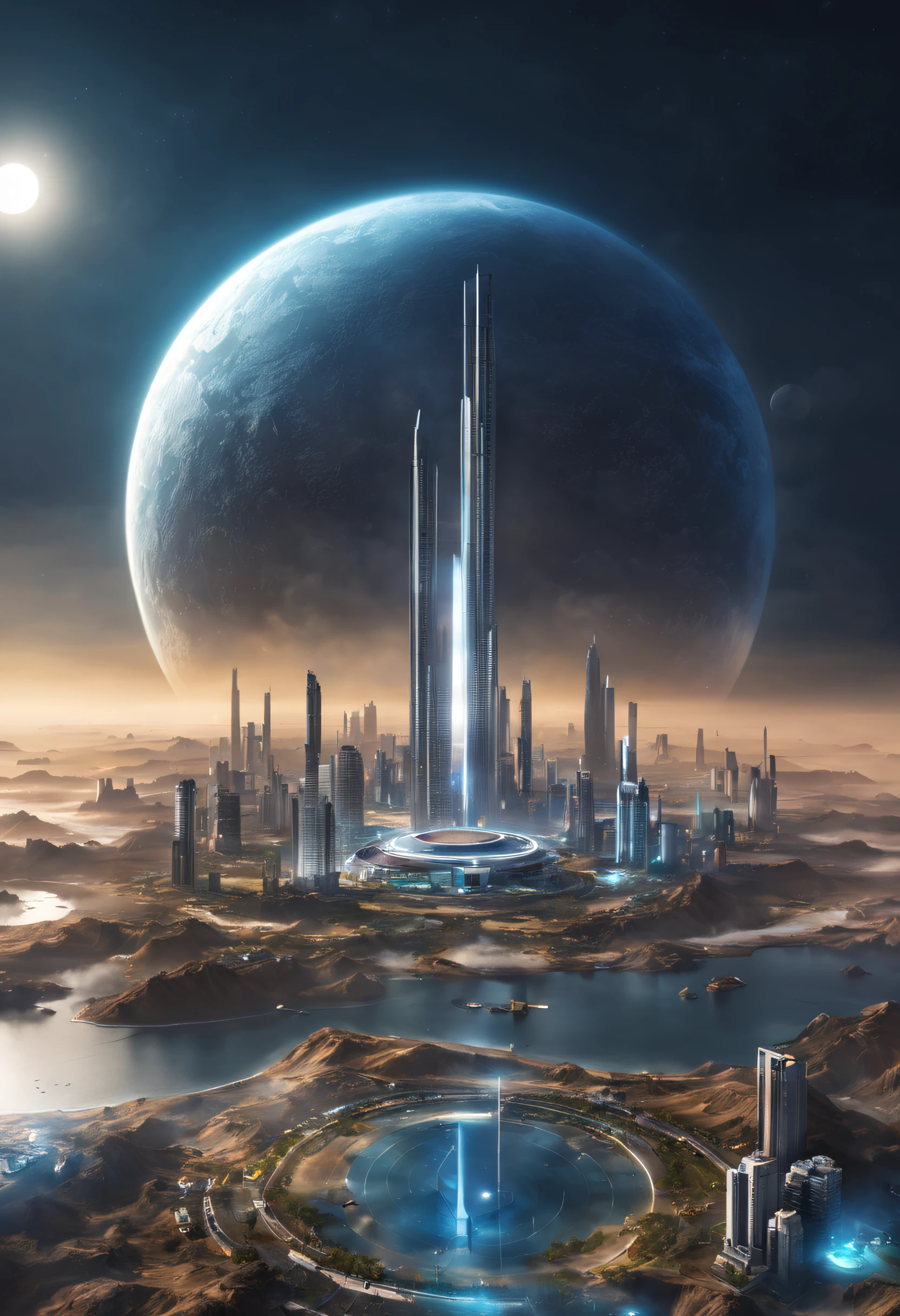 mundo futurista na lua ,4k , realista