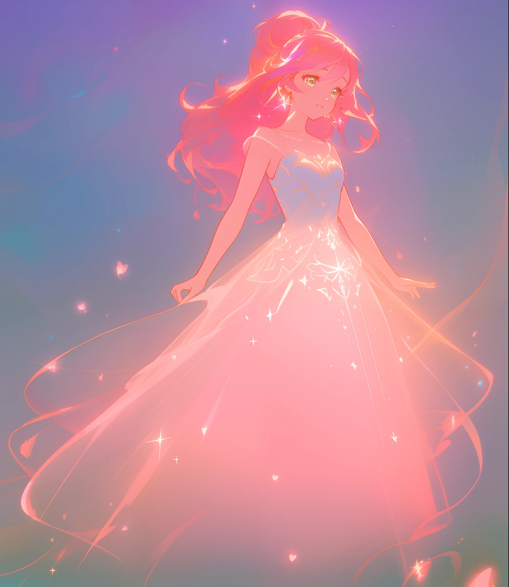 beautiful girl, ((puffy shimmering multi-layered ballgown)), vibrant pastel colors, (colorful), long flowing hair, magical lights, sparkling magical liquid, inspired by Glen Keane, inspired by Lois van Baarle, disney art style, by Lois van Baarle, glowing aura around her, by Glen Keane, jen bartel, glowing lights! digital painting, flowing glowing hair, glowing flowing hair, beautiful digital illustration, fantasia background, whimsical, magical, fantasy, ((masterpiece, best quality)), intricate details, highly detailed, sharp focus, 8k resolution, sparkling detailed eyes, liquid watercolor