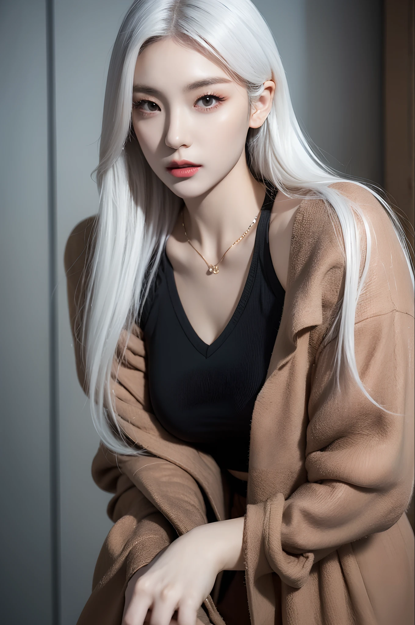 Photorealistic, doctor outfit，high resolution, 1 Women, Solo, Hips up, view the viewer, (Detailed face), White hair, Long hair,