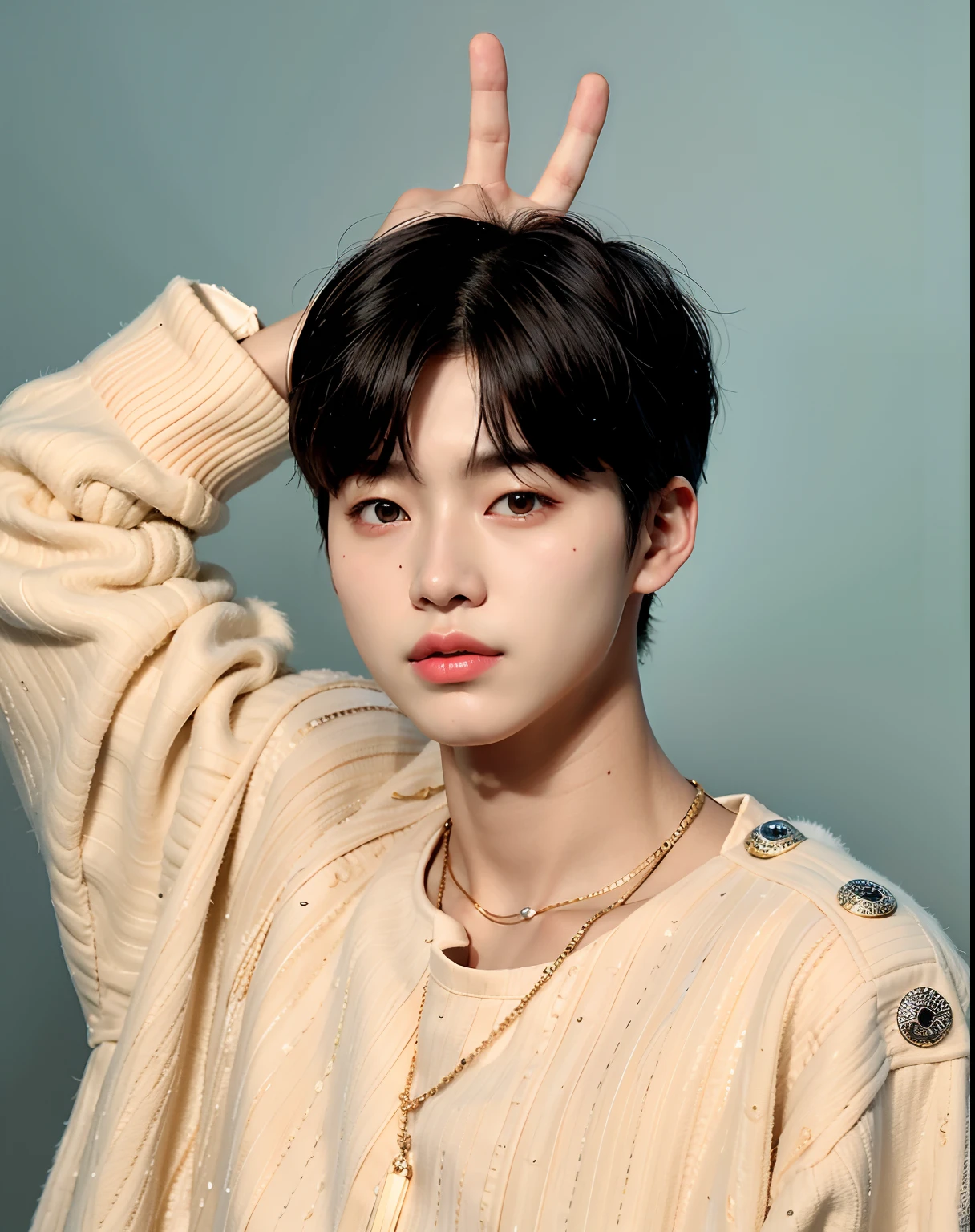 Arafed asian woman with one hand in the air, Kim Doyoung, inspirado por Bian Shoumin, Hyung Tae, Retrato de Kpop Idol, Jinyoung Shin, Hong June Hyung, Yanjun Chengt, Cai Xukun, Retrato de Jossi de Blackpink, Jaeyeon Nam, Taejune Kim, Inspirado por Jeonseok Lee, Jung Jaehyun
