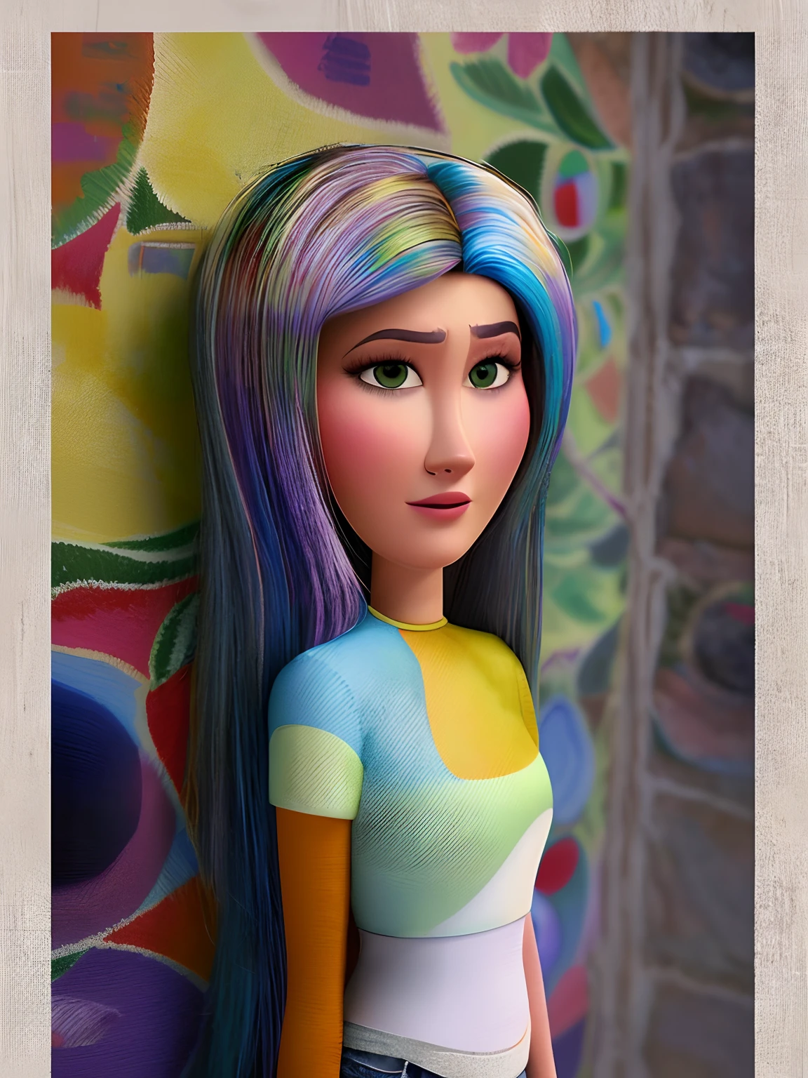 (estilo pixar) um retrato na altura da cintura de uma garota indiana de cabelos longos, textura natural da pele, texturas 4k, hdr, intrincado, altamente detalhado, foco nítido, hiperdetalhado