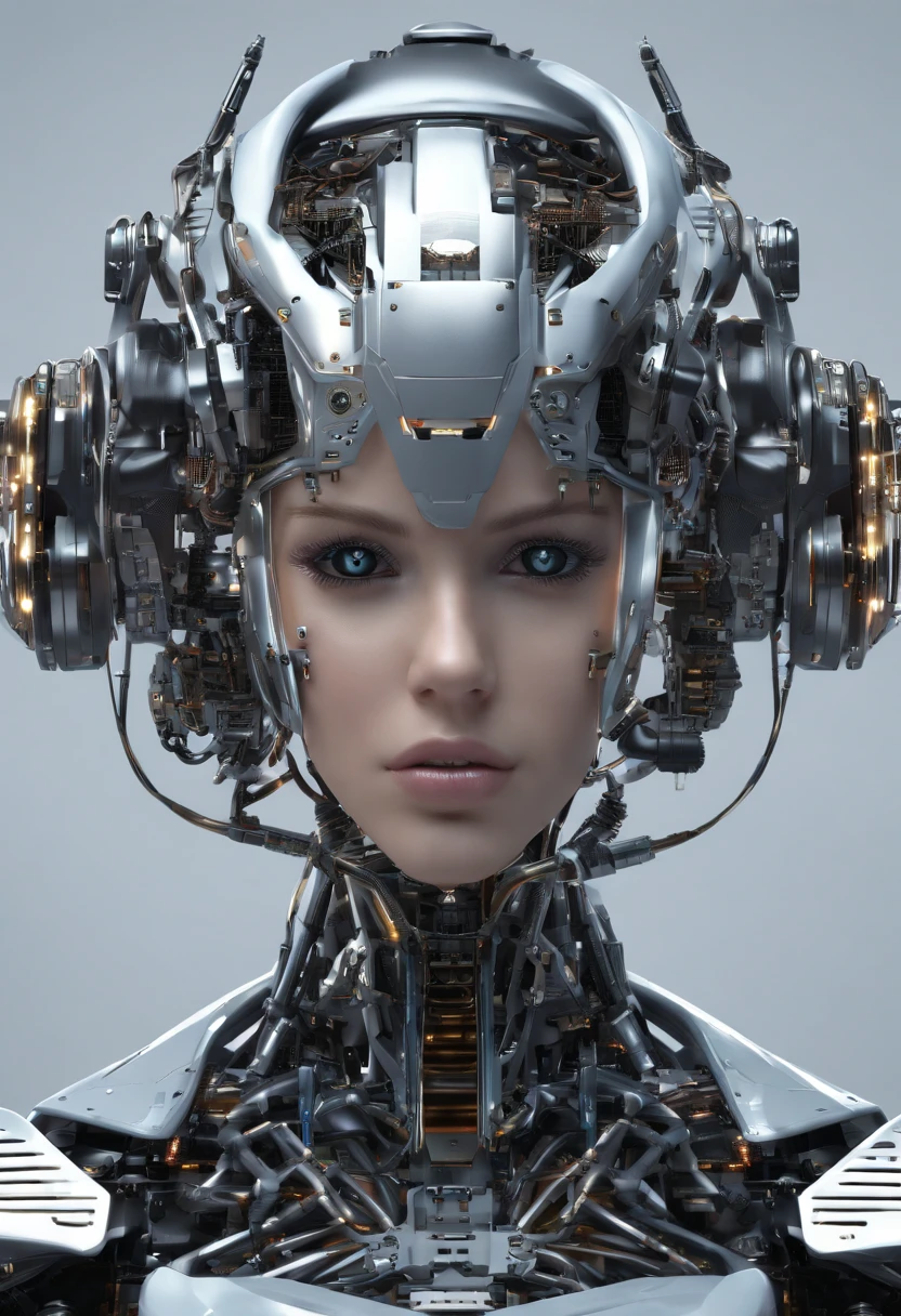 mulher Mecha , scientific fiction, Front view, senso de tecnologia, renderizador OC, Motor irreal, Very high detail, HD 8K, studiolight