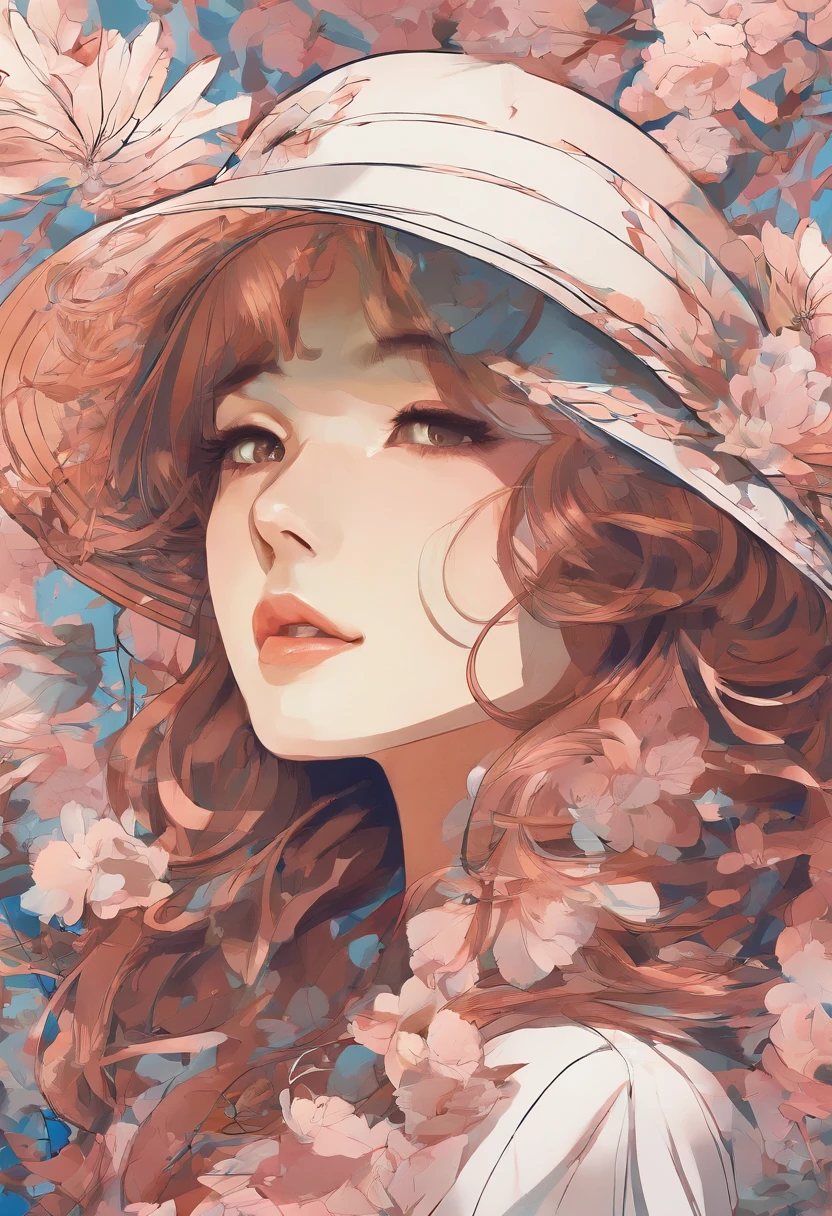 Close-up of a woman in a hat and dress, Digital illustration style, Digital Illustration Portrait, Trends in Artstration, in the art style of bowater, detailed portrait of anime girl, digital anime illustration, Painted in the style of Artgerm, Portrait of Martin Ansin, Detailed pictorial portrait, Digital Illustration -, artgerm. High Detail Mech Flower