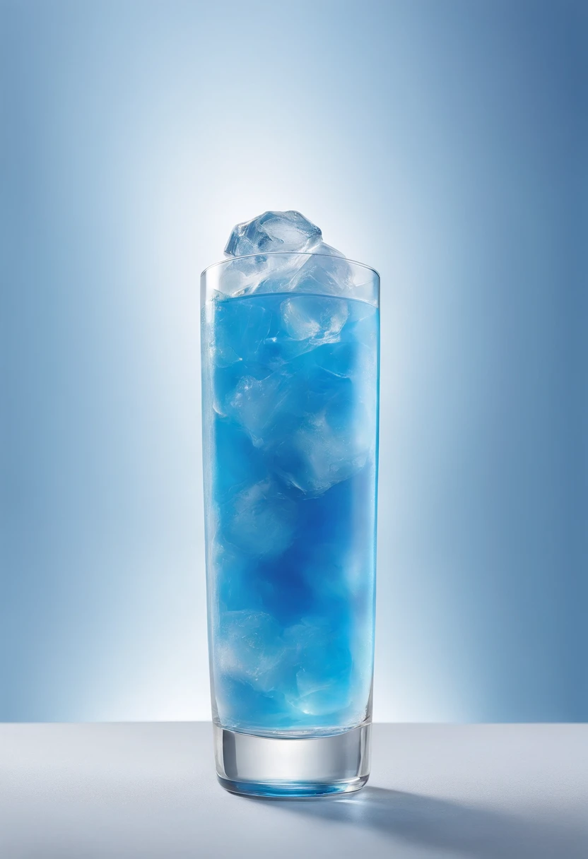 Glass of white clouds in blue sky, Very cool and fresh, Add a few leaves, Add ice cubes, In the cinematic Sudio, realistic photo shot, Best Photography Award, Studio Lighting, diffuse lighting, Super detail of shadows, Super detail in glass, Works by the world's best food photography
