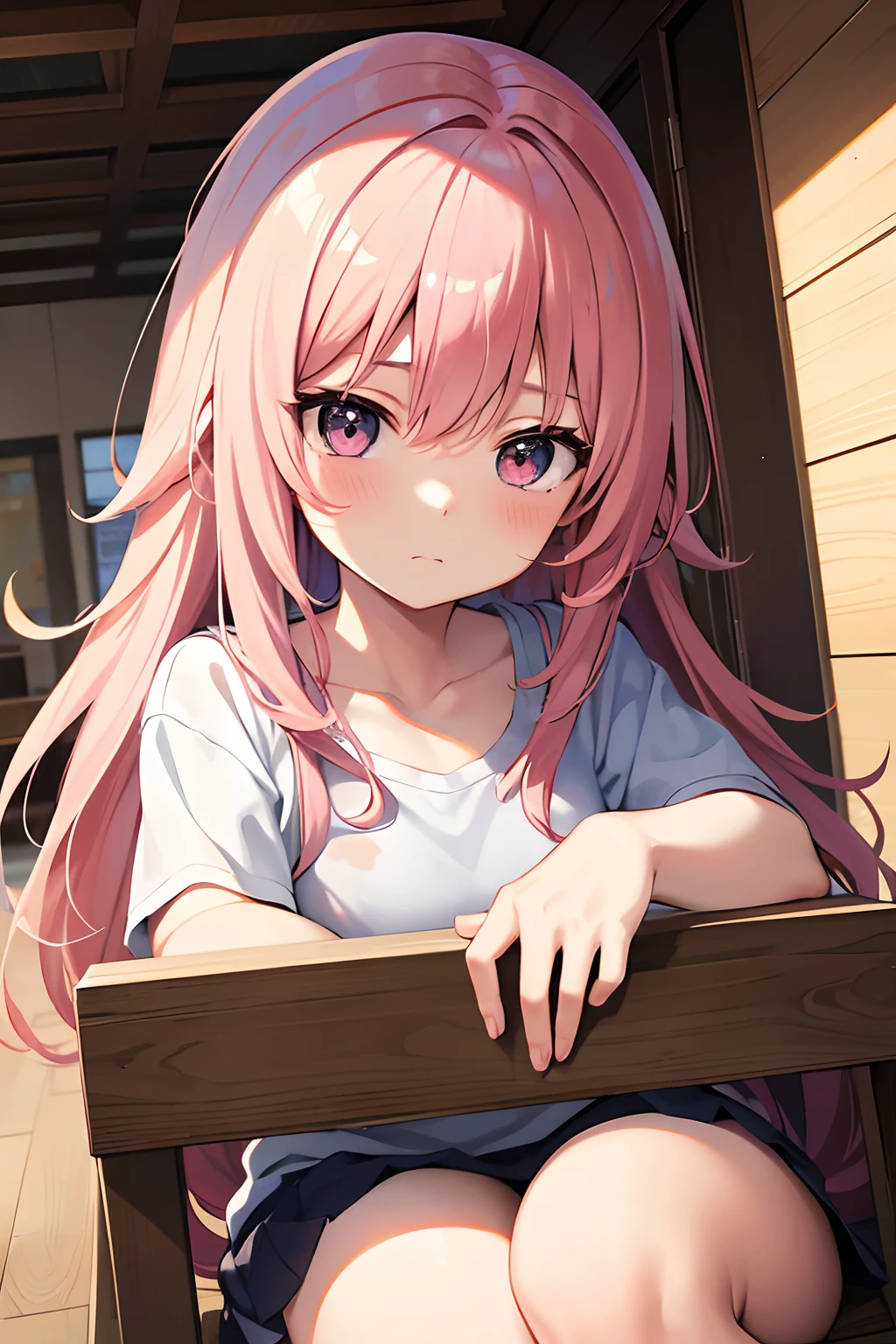 anime, masterpiece, chibi, good student, 4k, detailed,tear-stained face,pink hair,In the box