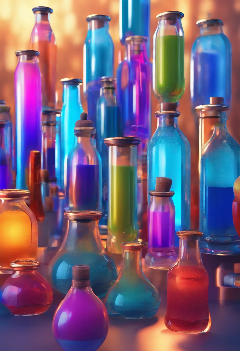 test tubes，Blue potion，drug，Background bokeh，A bottle of potion