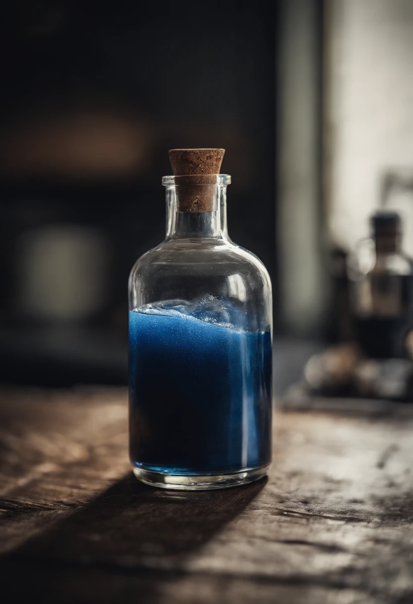 solo,test tubes,Blue potion,drug,Background bokeh,A bottle of potion