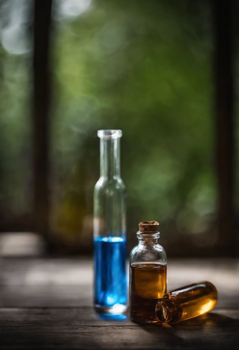 solo，test tubes，Blue potion，drug，Background bokeh，A bottle of potion