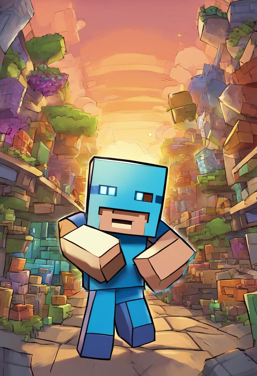 Generate based off the Microsoft Minecraft game, present Steve and all diamond armor with no background. I would like this character to resemble a Pixar animation