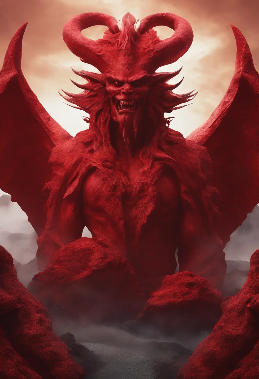 Create a sign with a demon in the shape of a red cliff,For vibrant digital channels, High-resolution color, White picture background
