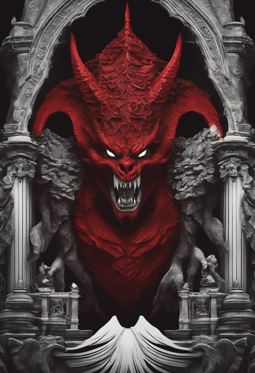 Create a sign with a demon in the shape of a red cliff,For vibrant digital channels, High-resolution color, White picture background