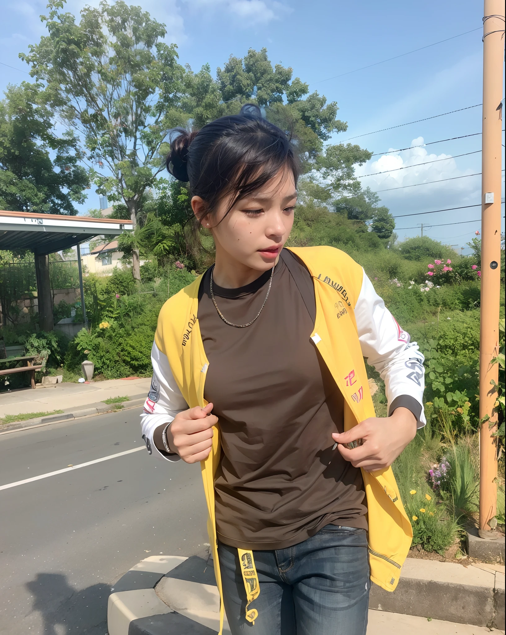dressed, (photo realistic:1.4), (hyper realistic:1.4), (realistic:1.3), (smoother lighting:1.05), (increase cinematic lighting quality:0.9), 32K, 1girl,20yo girl, realistic lighting, backlighting, light on face, ray trace, (brightening light:1.2), (Increase quality:1.4), (best quality real texture skin:1.4), finely detailed eyes, finely detailed face, finely quality eyes, (tired and sleepy and satisfied:0.0), face closeup, t-shirts, (Increase body line mood:1.1), (Increase skin texture beauty:1.1)