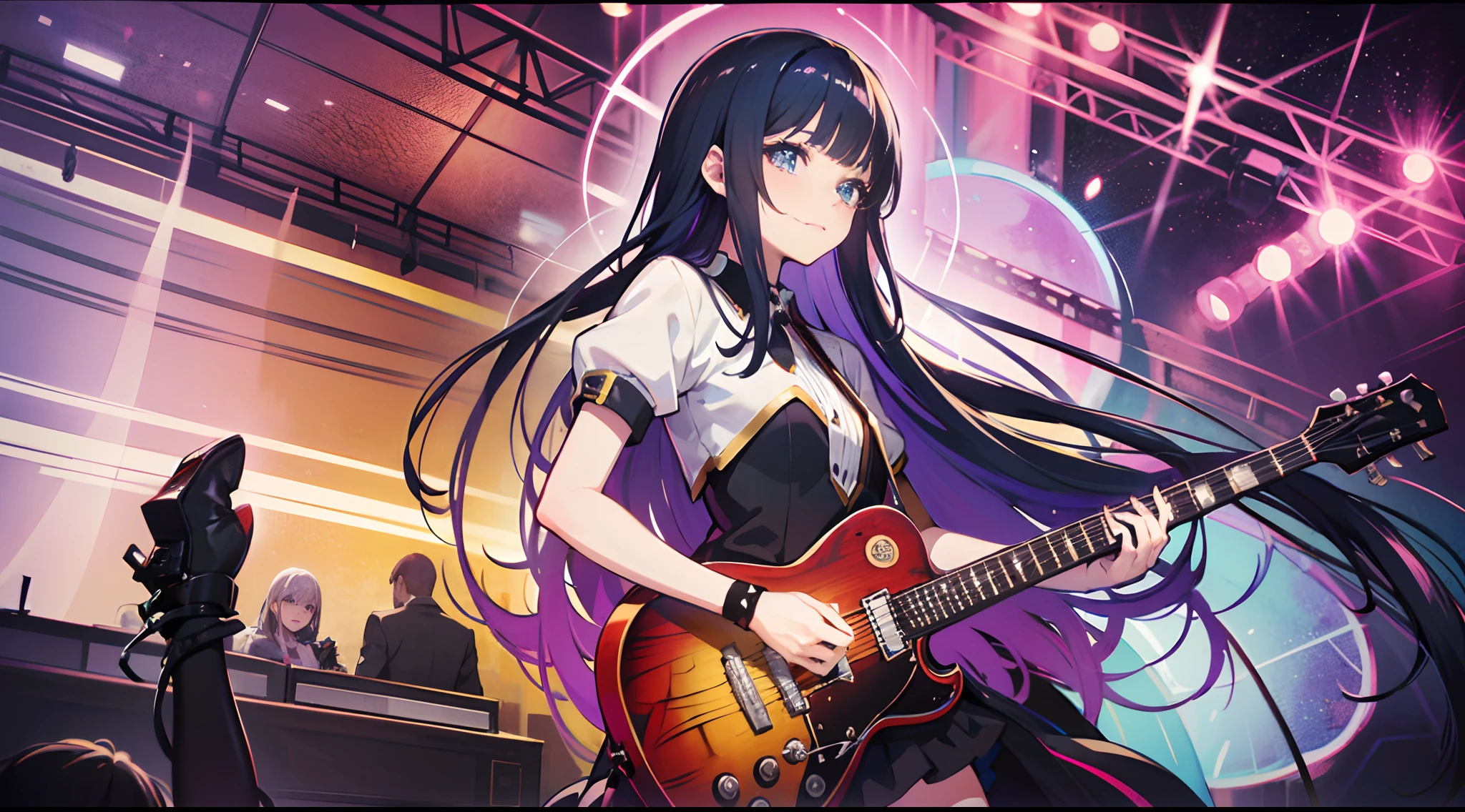 real girl, super colors, vibrant colors, diffuse lighting, Rock concert, pleasant atmosphere, enjoyment, anime style, big show, super detailed, hand-drawn, symmetry, no anomalies.  - @kensosgol (Waiting to start) --auto --s2