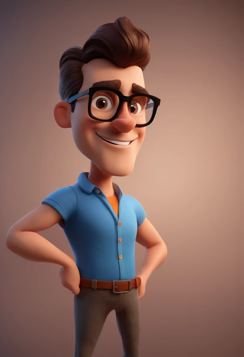 Cartoon character of a man with black glasses and a blue shirt, animation character, Caractere estilizado, animation style rendering, 3D estilizado, Arnold Maya render, 3 d render stylized, toon render keyshot, Personagem 3D, Personagem 3D, 3d rendering stylized, 3 d character render, personagem de desenho animado, Personagem de close up, Pose de personagem, (Estilo Pixar) (master part:1.2) (Bokeh) (best quality) (pele detalhada) (textura detalhada) (8k) (argila) (Cinematic lighting) (foco nítido