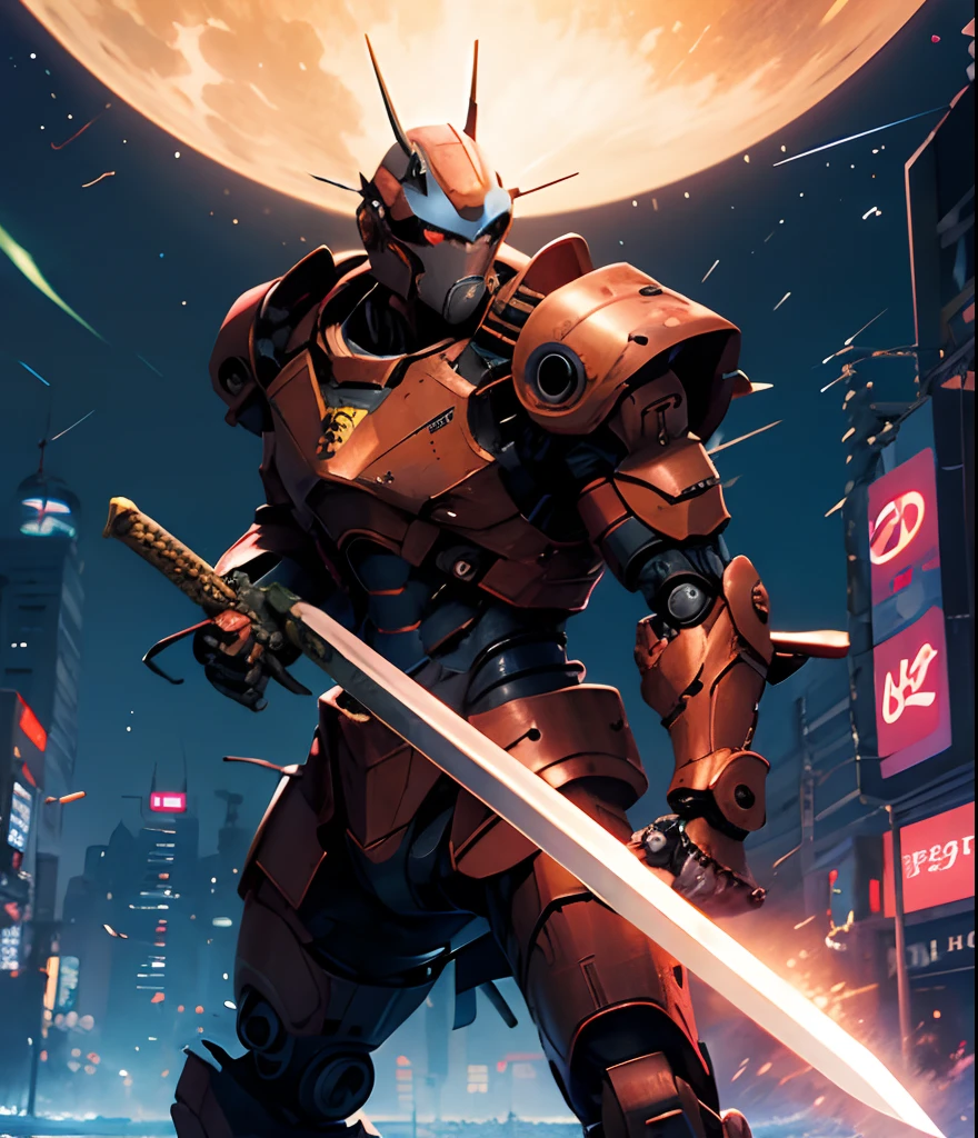 Combat robot with a sword Anime style