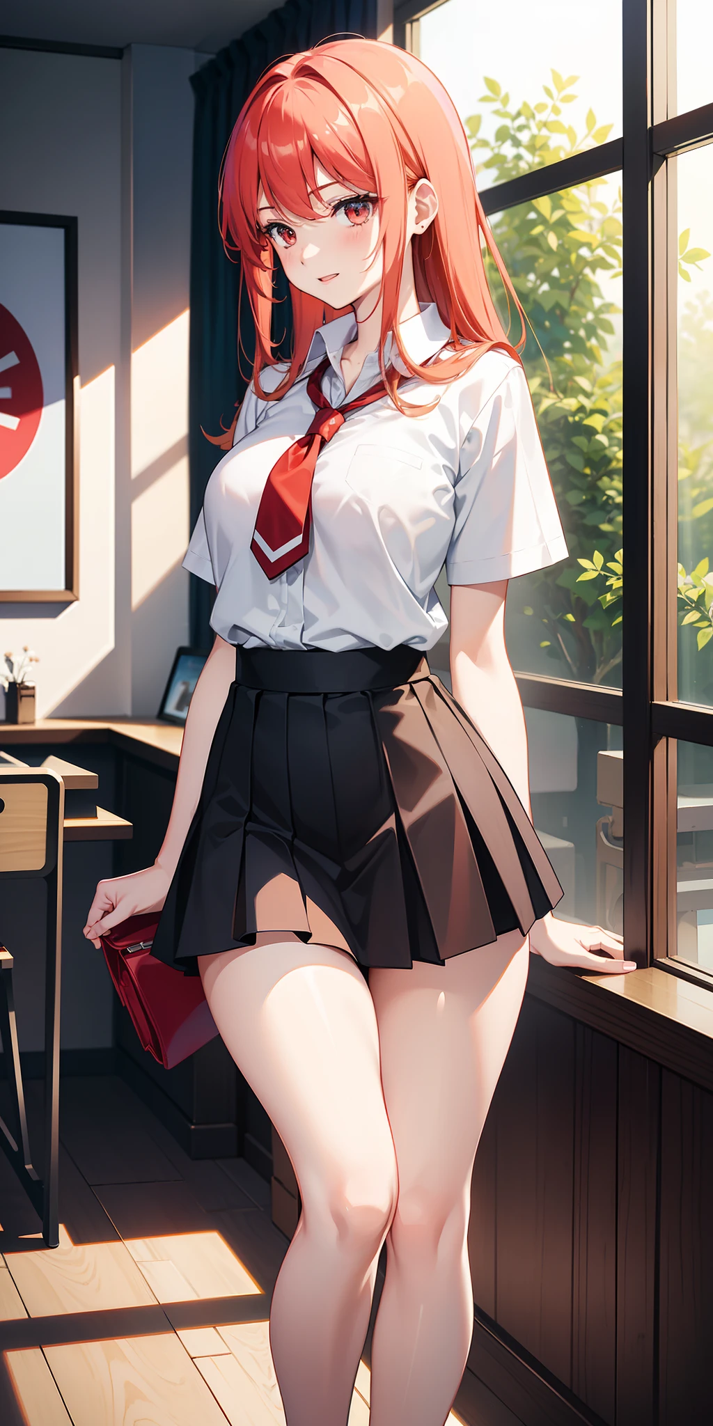Red hair, green eyes, freckles, chubby girl, European schoolgirl, plaid miniskirt, ass cheeks, short skirt, teasing the camera