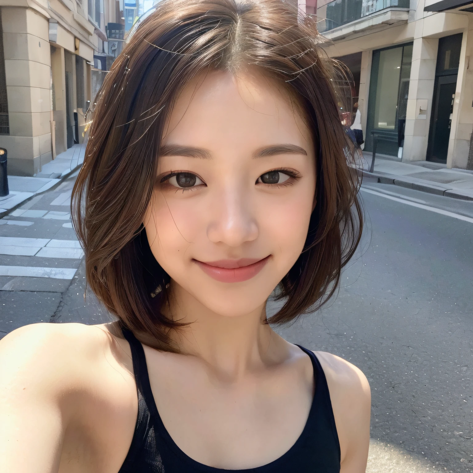 ((highest quality, 8K, masterpiece: 1.3)), 1 girl, The beauty of slim abs: 1.3, (casual hairstyle, :1.2), loose dress, super fine face, delicate eyes, double eyelid, smile. Let's take a photo with a cute pose, very low number, thin waist, big breasts, close, close, casual background