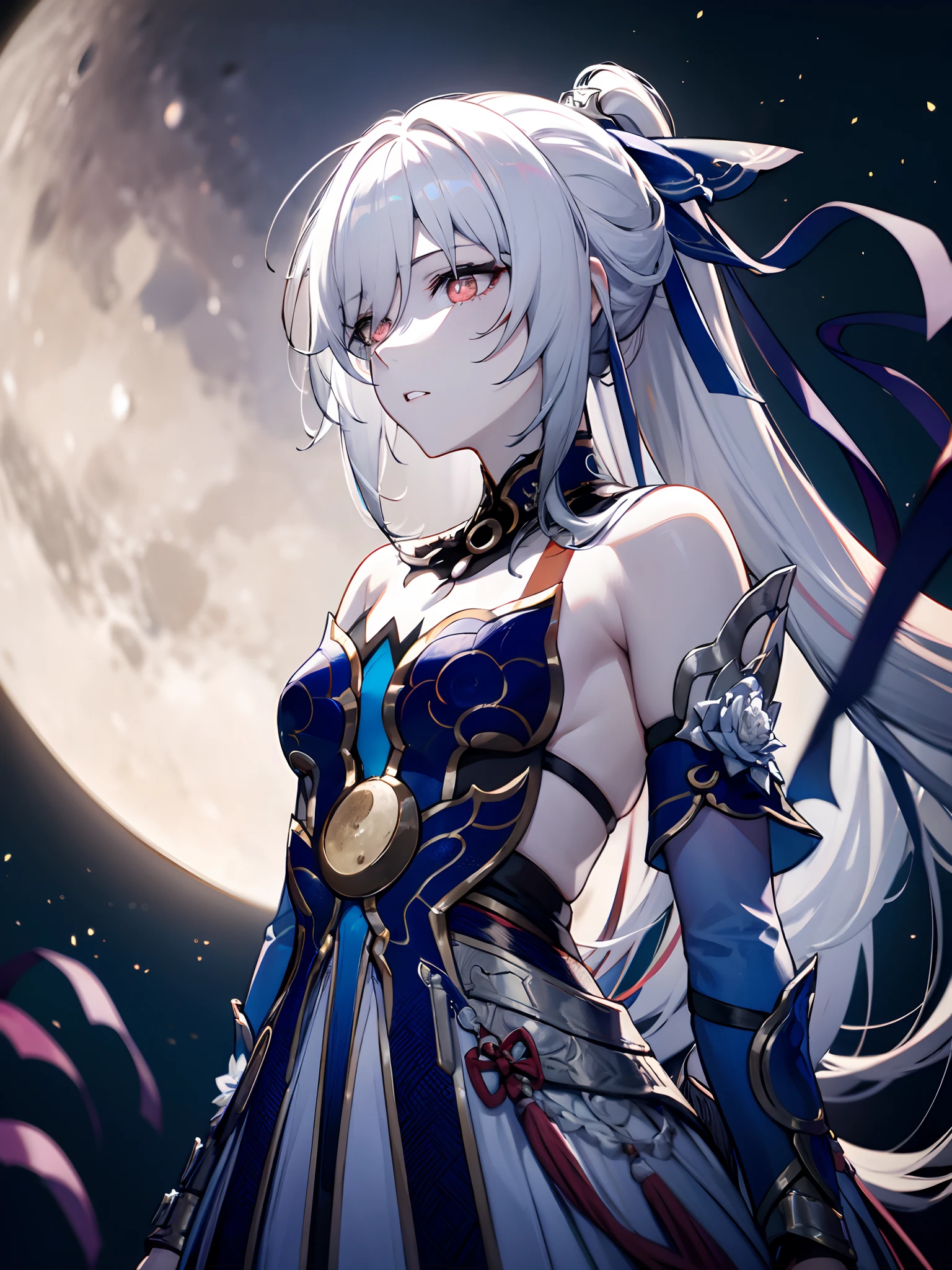 taiga blizzard girl long hair pointed ears white hair purple eyes glowing HD manga armor