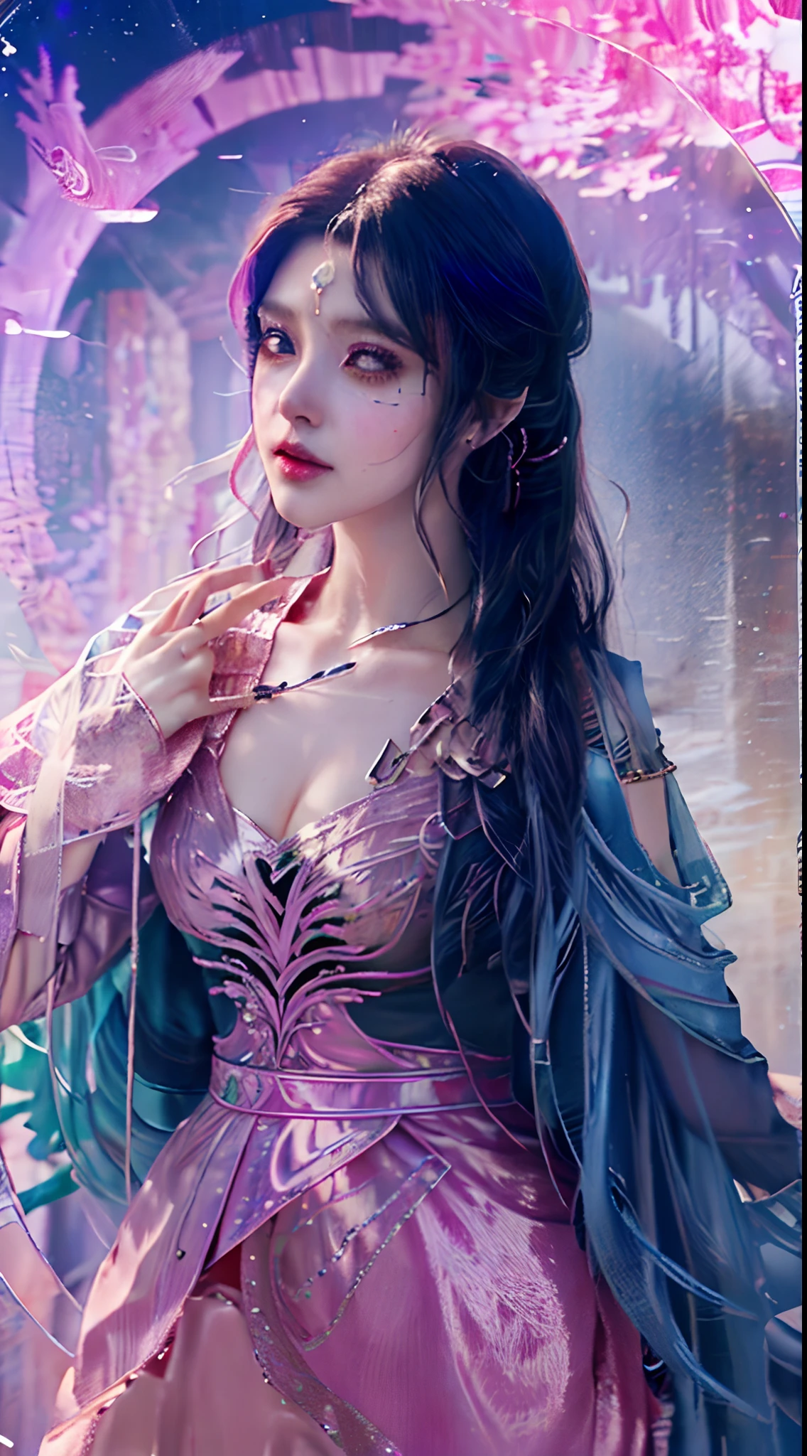 (fluorescent colors:1.4),(translucent:1.4),(retro filters:1.4), (fantasy:1.4), candy world Disney land ethereal soft fluffy soft landscape forest snowavatar Pastel pink sky green blue sparkle ethereal light pastel whimsical light rainbow stars diamonds sparkle gemstone background hyper realistic Ultra quality cinematic lighting immense detail Full hd painting Well lit,