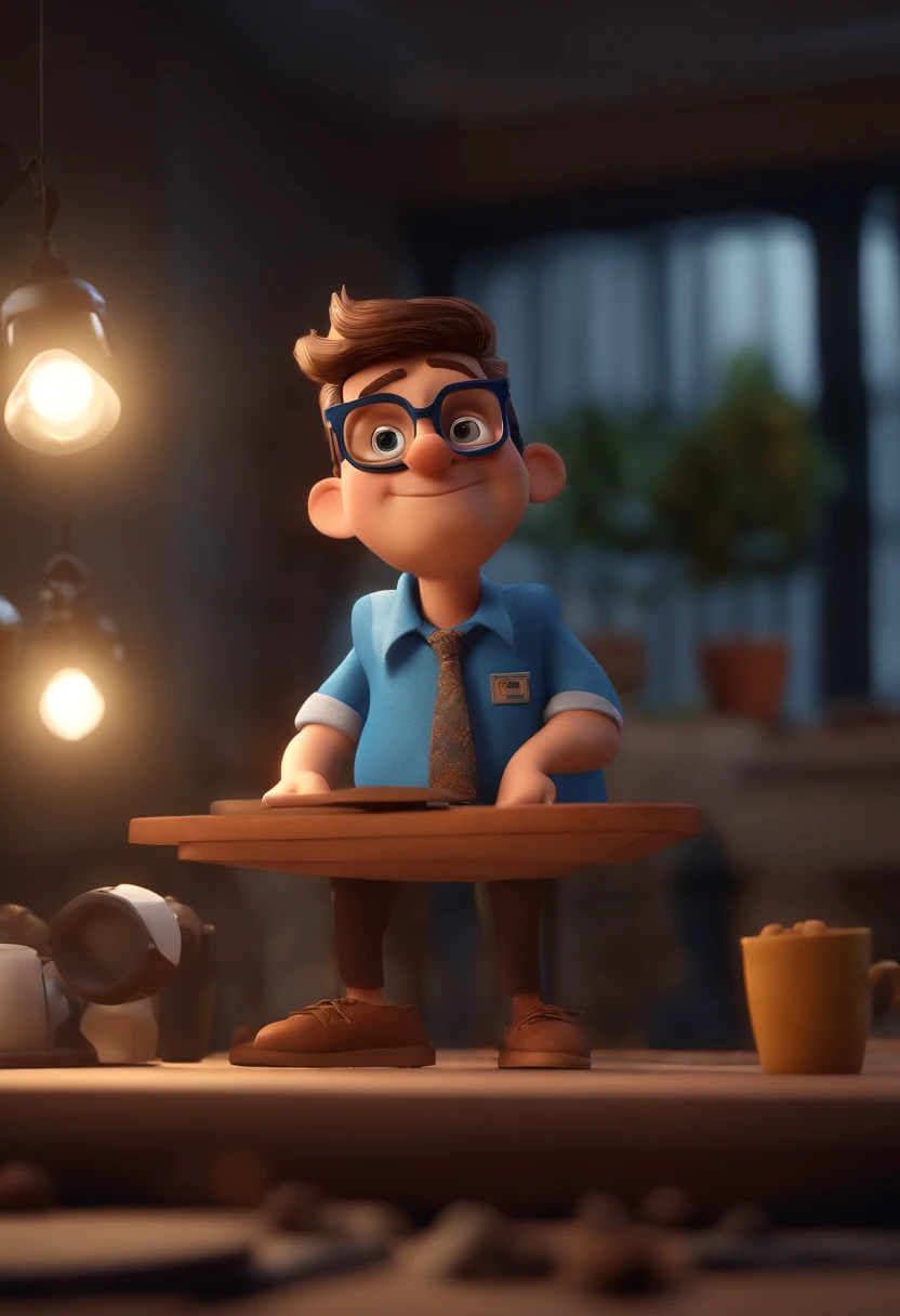 Cartoon character of a man with black glasses and a blue shirt, animation character, Caractere estilizado, animation style rendering, 3D estilizado, Arnold Maya render, 3 d render stylized, toon render keyshot, Personagem 3D, Personagem 3D, 3d rendering stylized, 3 d character render, personagem de desenho animado, Personagem de close up, Pose de personagem, (Estilo Pixar) (master part:1.2) (Bokeh) (best quality) (pele detalhada) (textura detalhada) (8k) (argila) (Cinematic lighting) (foco nítido
