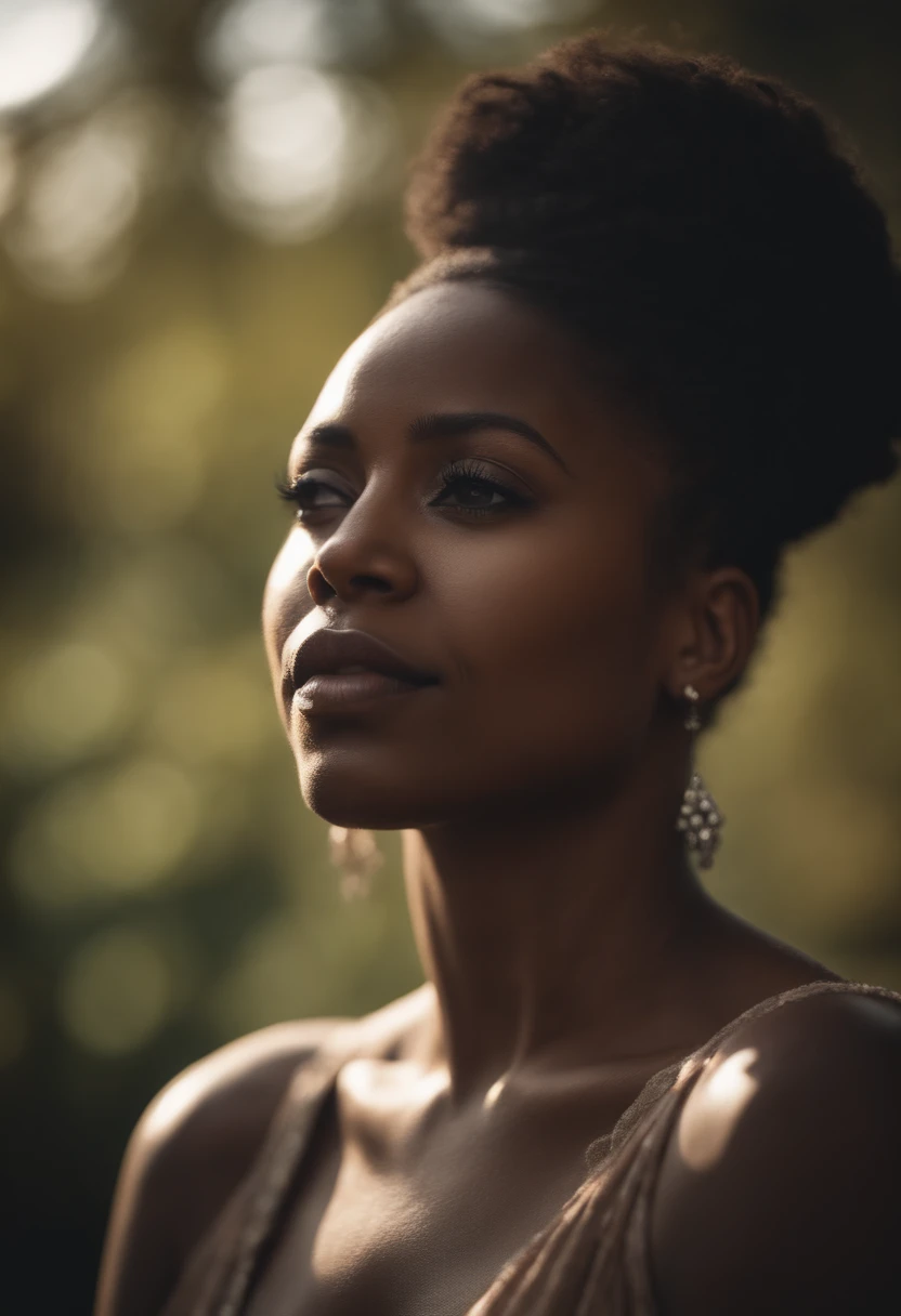 black woman, golden forest, weight of the world to heavy