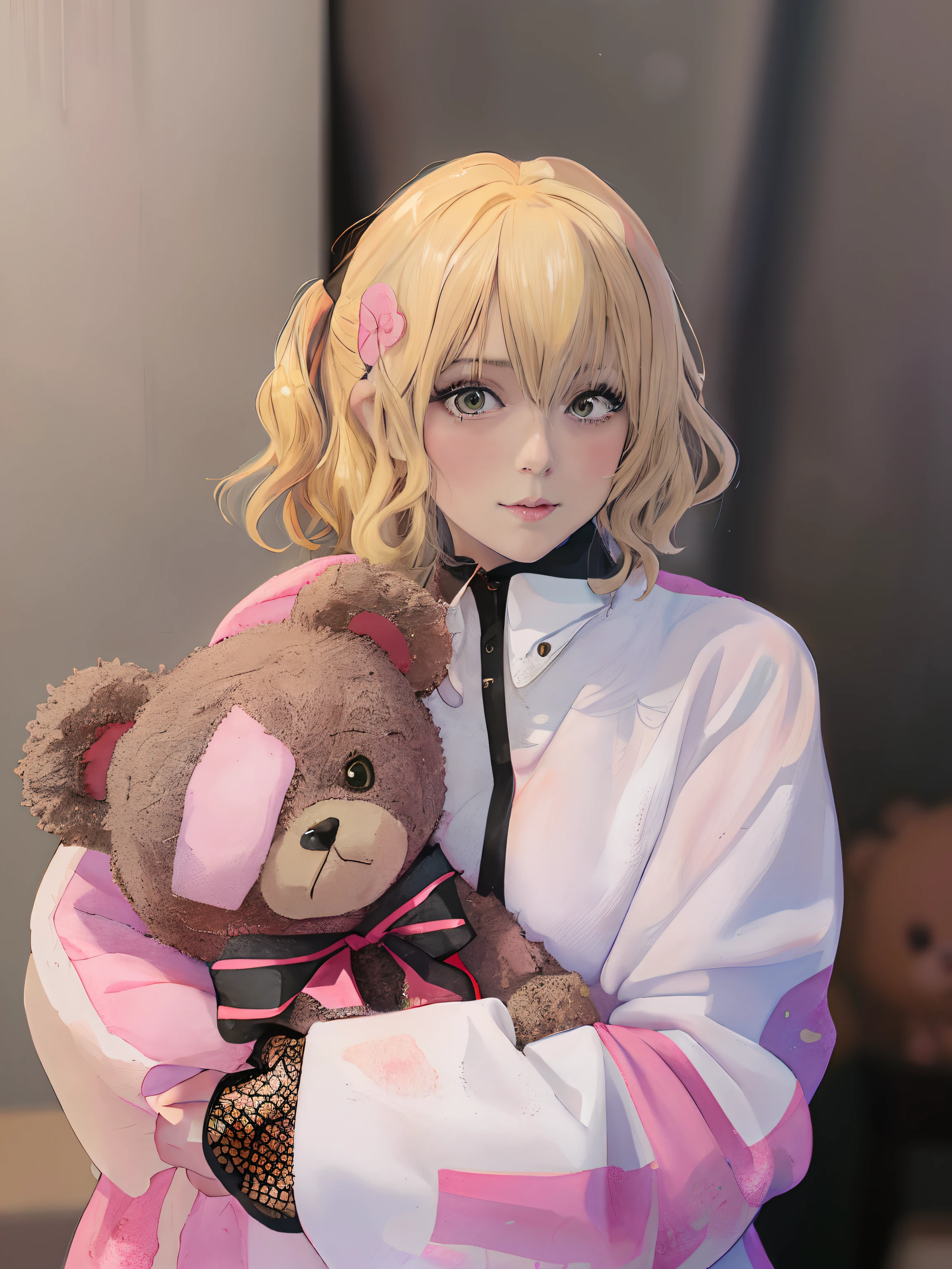 Blonde haired girl holding a teddy bear in her arms, Anime girl cosplay, sakimichan, Anime Cosplay, kawaii realistic portrait, real life anime girl, realistic young anime girl, guweiz, Lori, ultrarealistic sweet bunny girl, young anime girl, Rin, kemonomimi, cute kawaii girl, e - girl, e-Girl