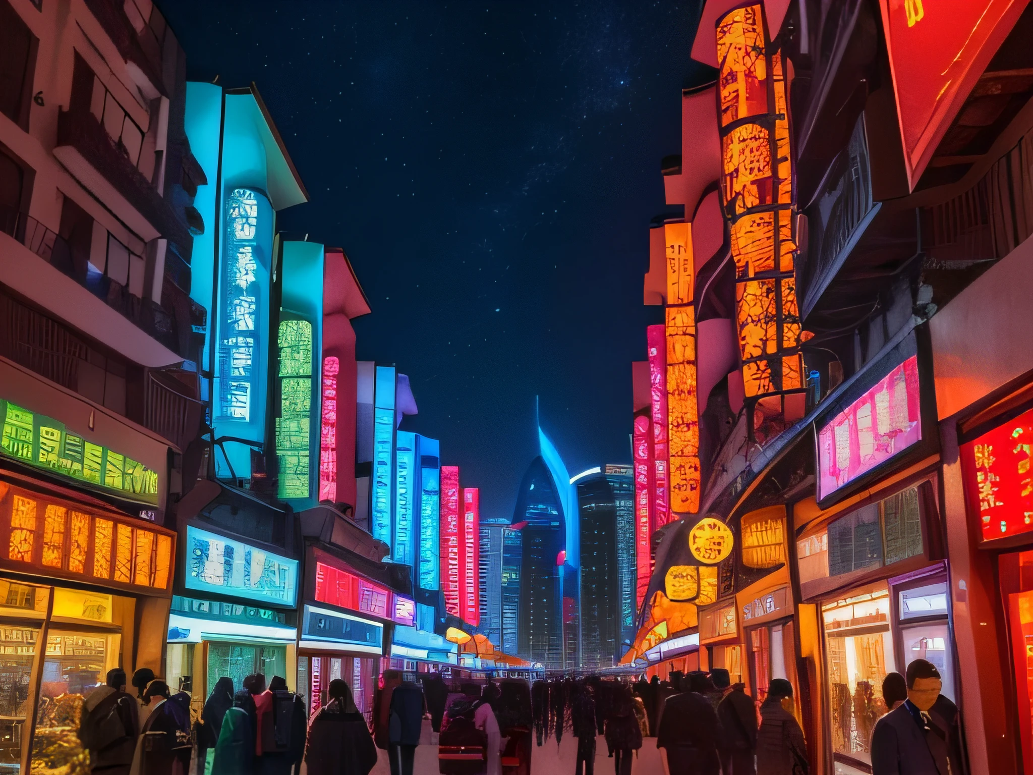 (best quality,highres:1.2),vibrant colors,sci-fi,landscape,China,socialism,unity,prosperity,futuristic,traditional elements,harmonious coexistence,technology and tradition blending,strong sense of community,joyful people,bustling city,reliable infrastructure,modern architecture,advanced transportation,natural beauty,blossoming gardens,endless possibilities,celebration of diversity,emerging innovations,brilliant achievements,peaceful and prosperous society,glorious future,dynamic energy,harmonious balance,bright future ahead,people's well-being and happiness,united under a shared vision.