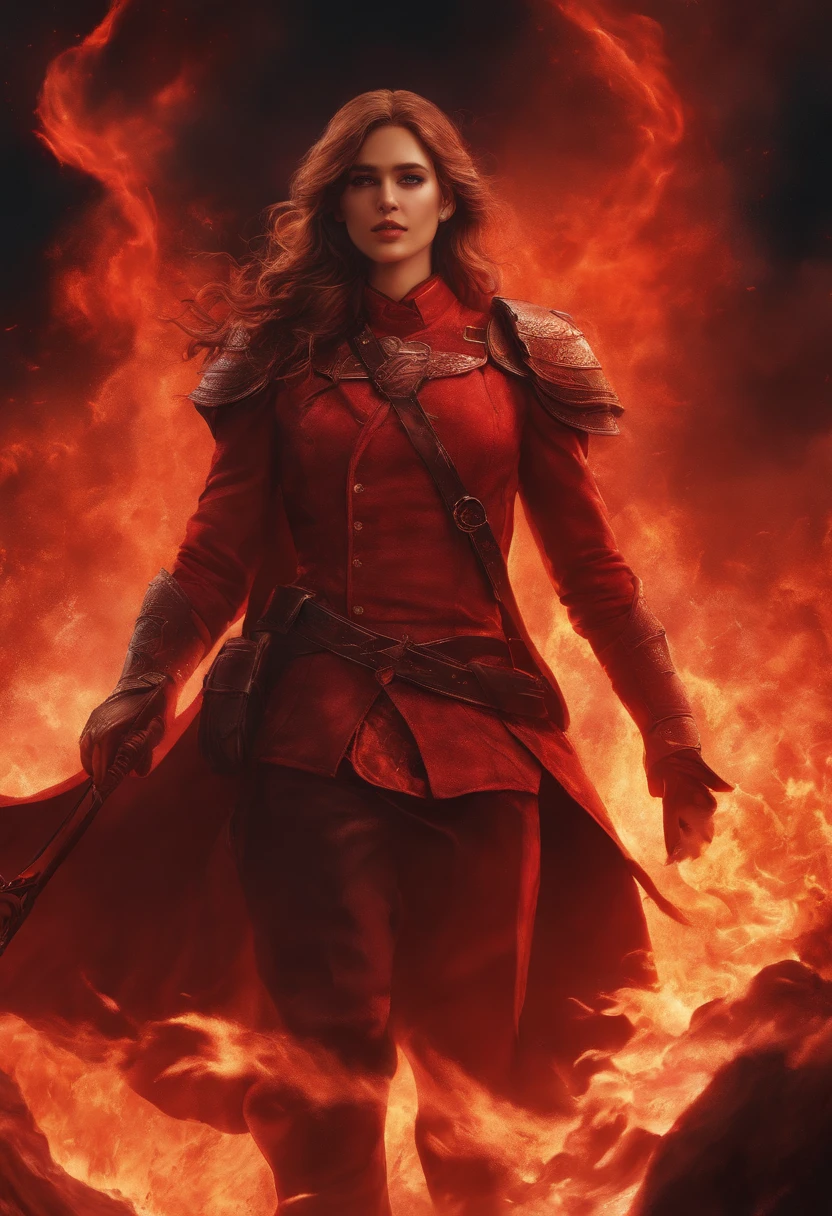 Faith Light Poster, Deviant art, sots art, official artwork, Light of Hell, Official Poster Artwork, ( ( Victoshai ) ), ,anime still film anime shikishi,Neza's painting style ,Compilation of Art,Troops advanced,Engulfed in red flames,red colored,A red volcano erupts in the middle
