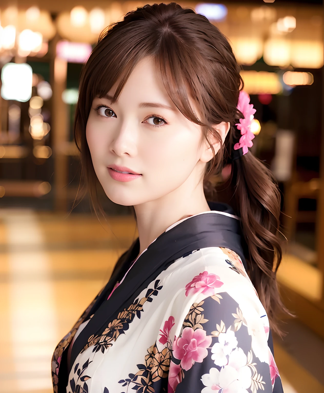 best quality, photorealistic, 8k, high res, 1girl, woman, (skindentation), (professional lighting), (kimono:1.74), gorgeous, (1girl eyes looking at viewer:1.54), ((looking at viewer:1.6)), (looking at the camera), photorealistic, (bokeh), (dynamic pose:1.2), masterpiece, intricate, realistic, sharp focus, award-winning photograph,smile