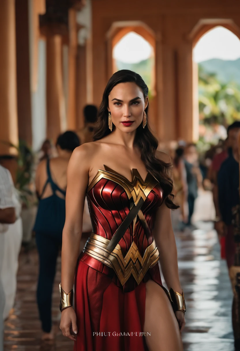 arafed woman in a red dress standing in front of a statue, statue of the perfect woman, statue of a perfect woman, portrait of modern darna, portrait of gal gadot, realistic 8k bernini sculpture, gal gadot portrait, gal gadot china plate, wax figure, promo image, gal gadot, by Zlatyu Boyadzhiev
